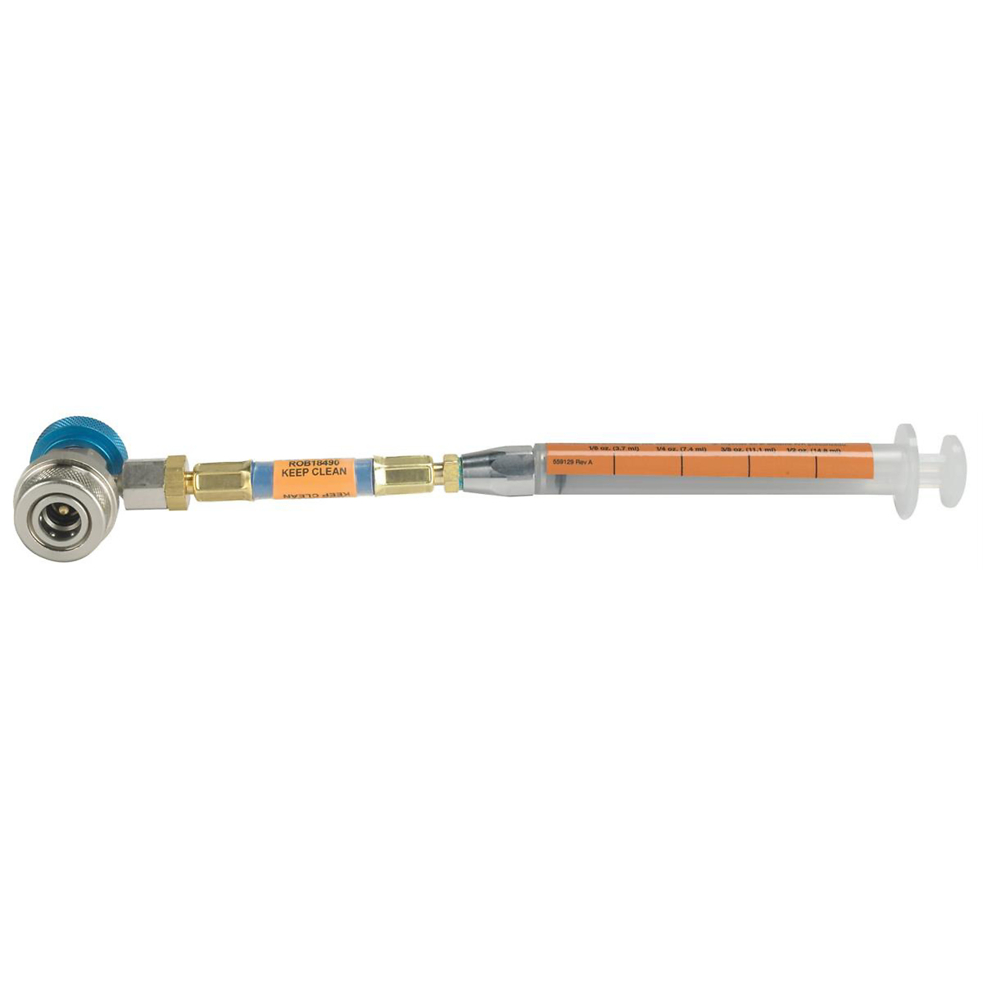 Robinair R-134a Oil Injector — POE Labeled, Low Side Manual Quick Coupler, Model# ROB18490